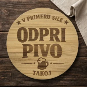 Bambusov odpirač za steklenice okrogle oblike z možnostjo personalizirane laserske gravure.