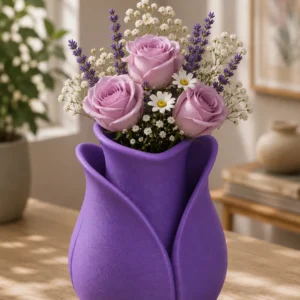 3D tiskana dekorativna vaza Tulipa v obliki cveta tulipana, z elegantno razprtimi robovi.